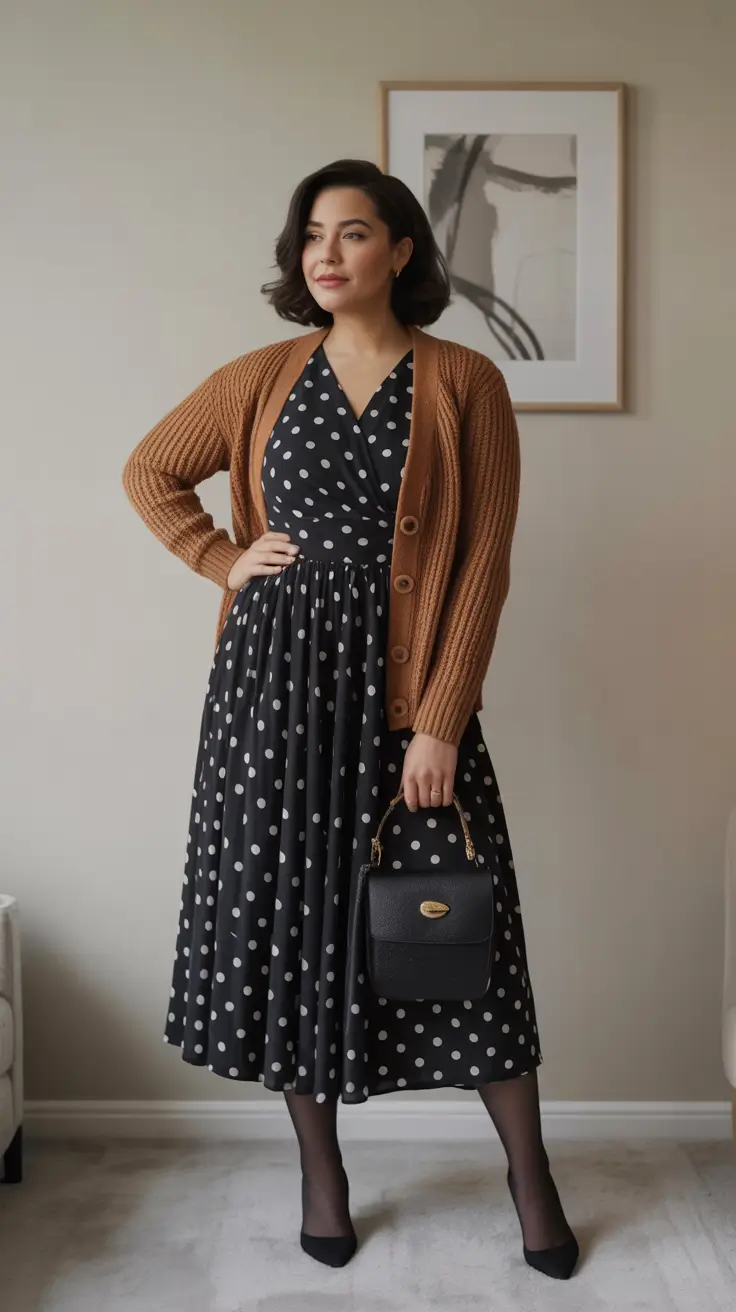 Chic Midsize outfits to Try This Fall 2025 Polka Dots and Warm Layers