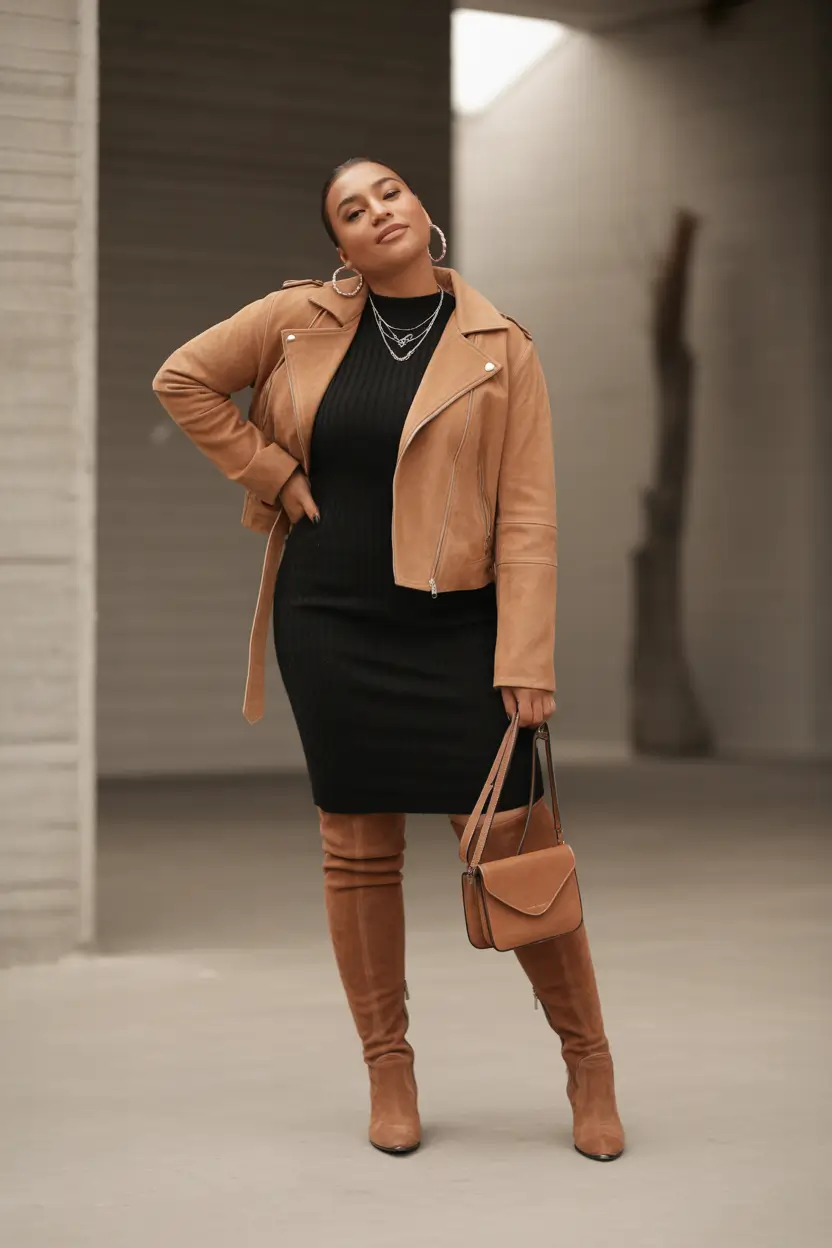 Chic Midsize outfits to Try This Fall 2025 Edgy Chic in Black and Camel