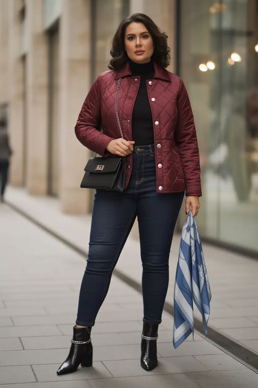 Chic Midsize outfits to Try This Fall 2025 Quilted Charm with Jeans