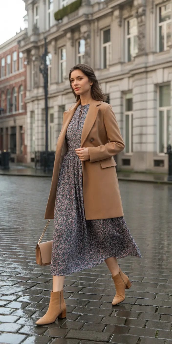 Chic Midsize outfits to Try This Fall 2025 Floral Elegance with a Tailored Coat