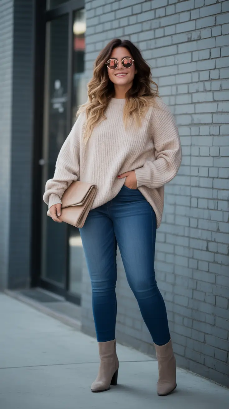 Chic Midsize outfits to Try This Fall 2025 Denim Staples with Soft Knit Balance