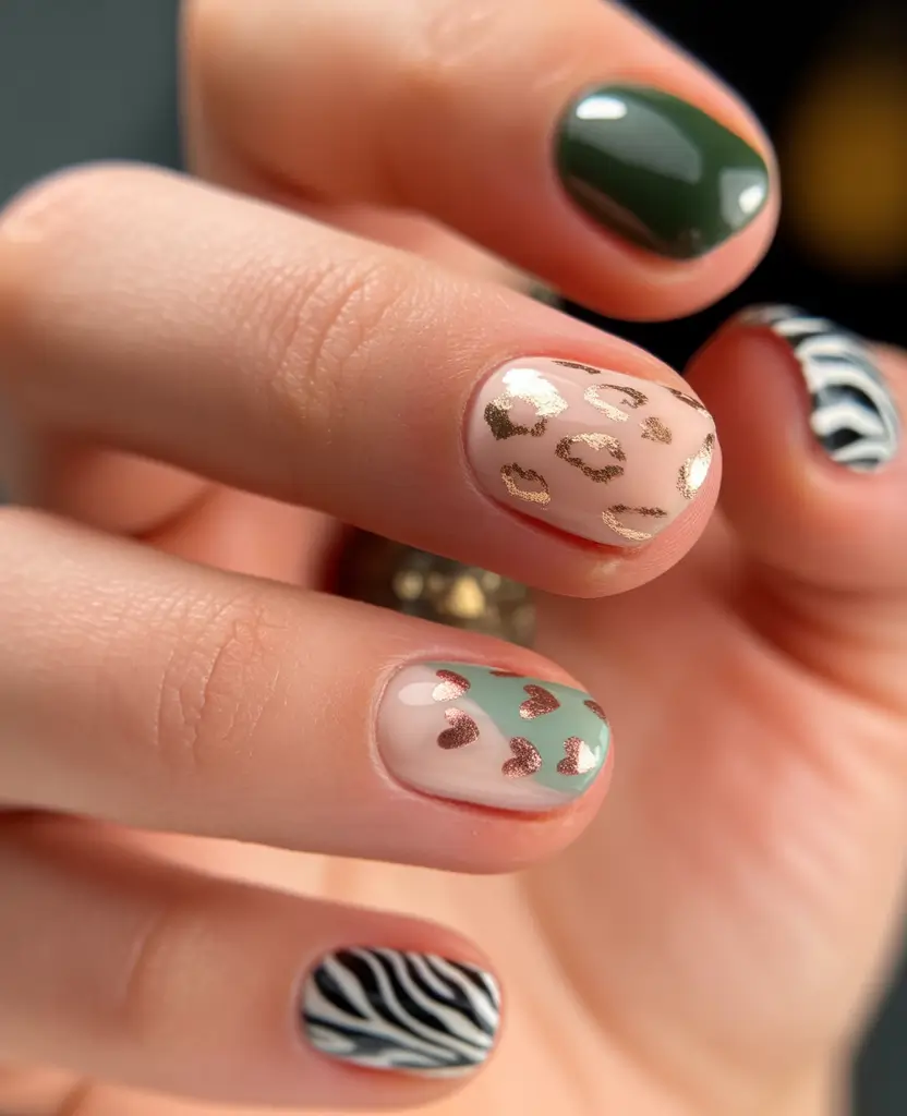 Creative Fall Acrylic Nails Designs 2025 (Short and Long Ideas) Animal Print Mix