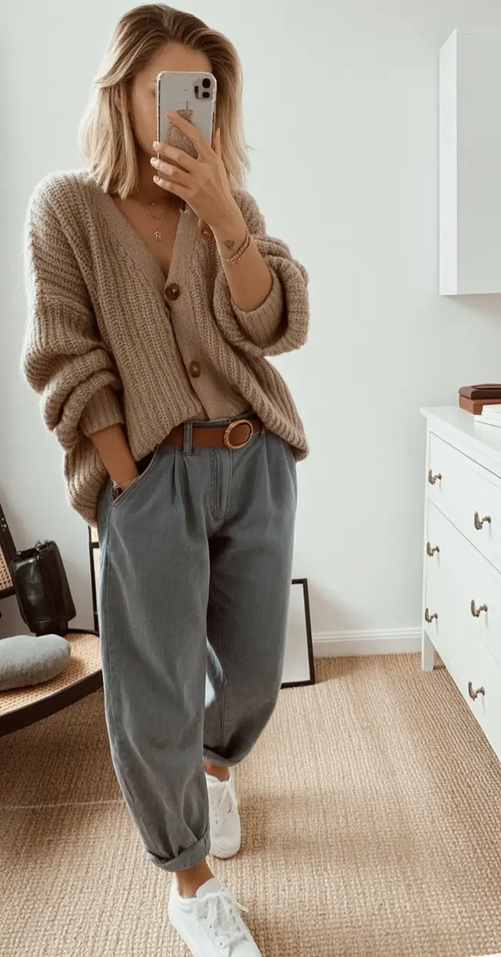 Easy fall outfits for busy moms – ideas for 2025 Chunky Neutrals and Denim Ease