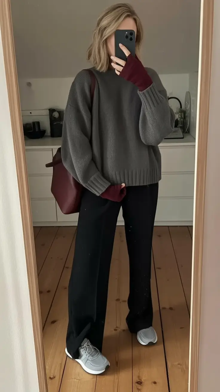 Easy fall outfits for busy moms – ideas for 2025 Muted Minimalism with a Hint of Wine