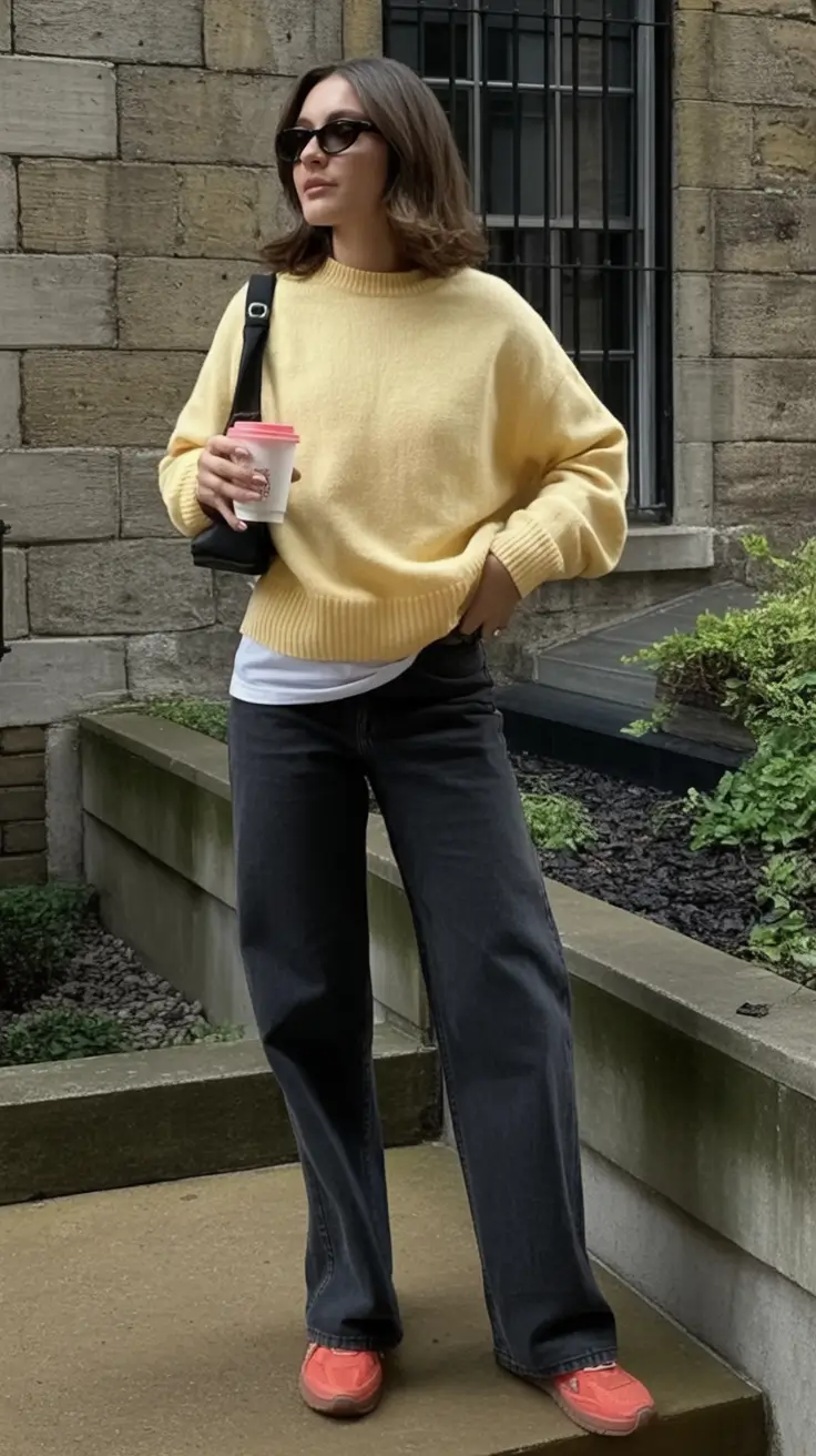 Easy fall outfits for busy moms – ideas for 2025 Soft Yellow Meets Everyday Black