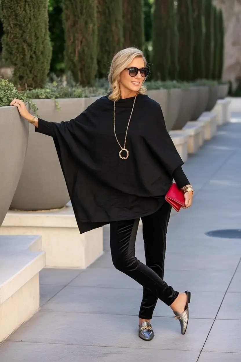 Easy fall outfits for busy moms – ideas for 2025 Sleek Black Layers with a Pop