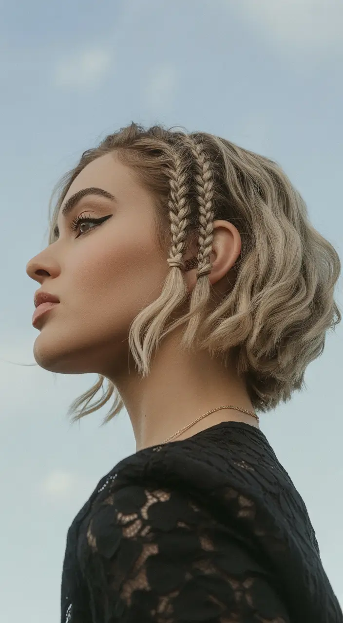 Easy Short Fall Hairstyles 2025 Loose Waves with Mini Braids