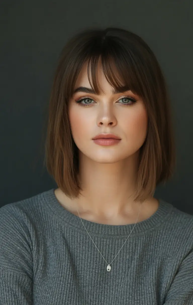 Easy Short Fall Hairstyles 2025 Minimalist Straight Lob with Micro Bangs