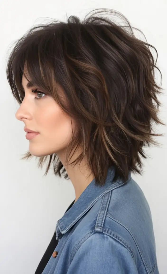 Easy Short Fall Hairstyles 2025 Shaggy Layers with Dimensional Brunette Tones