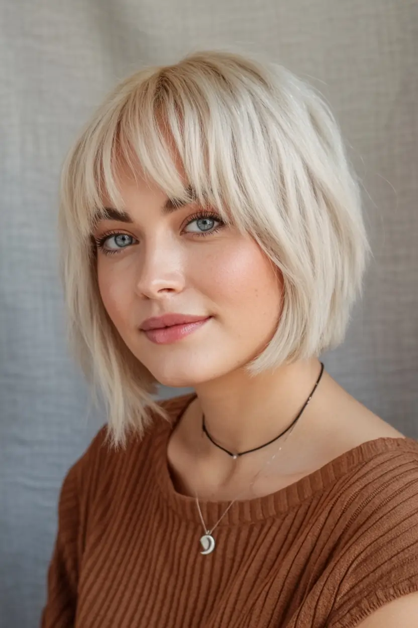 Easy Short Fall Hairstyles 2025 Blunt Blonde Bob with Feathered Bangs