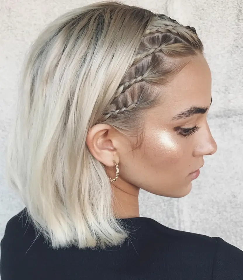 Easy Short Fall Hairstyles 2025 Side Braids on Icy Blonde Lob