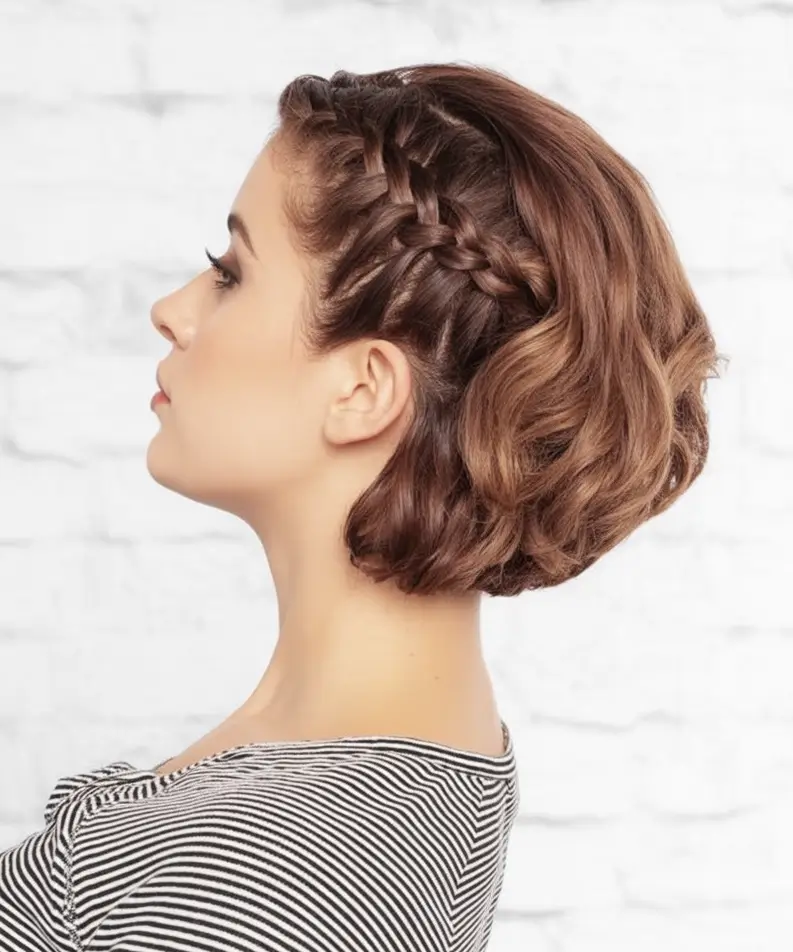 Easy Short Fall Hairstyles 2025 Side-Swept Braid with Soft Curls