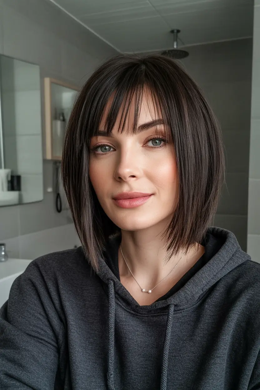 Easy Short Fall Hairstyles 2025 Polished Long Bob with Bangs
