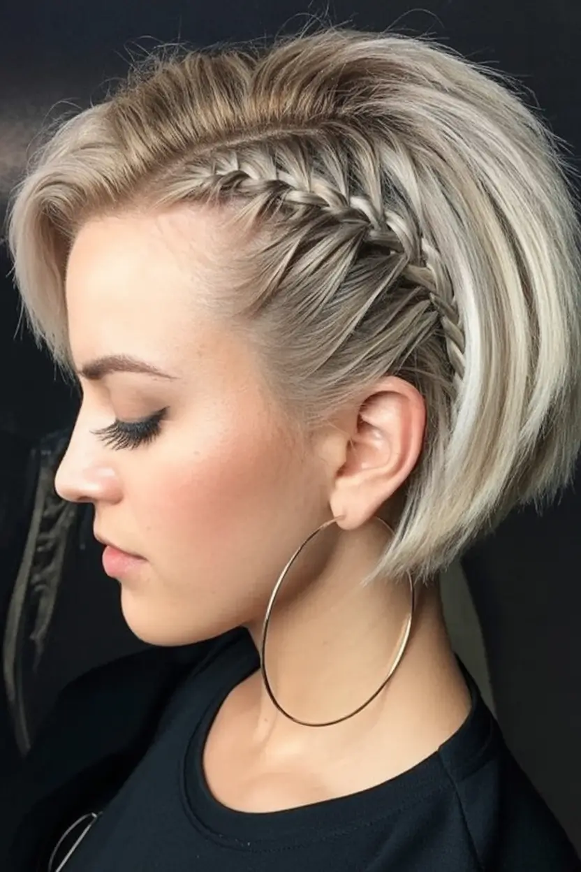 Easy Short Fall Hairstyles 2025 Side-Braided Platinum Bob