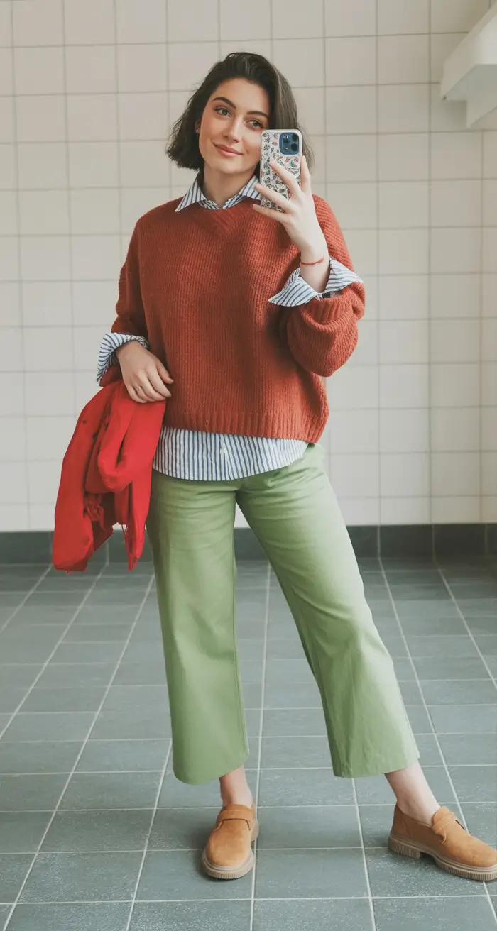 Fall 2025 outfits for Everyday Life: Style Ideas Rust Sweater Green Pants