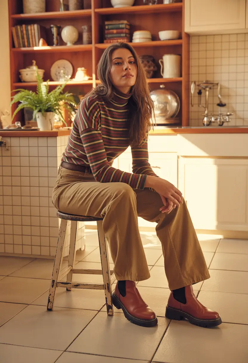 Fall 2025 outfits for Everyday Life: Style Ideas Striped Turtleneck with Camel Trousers
