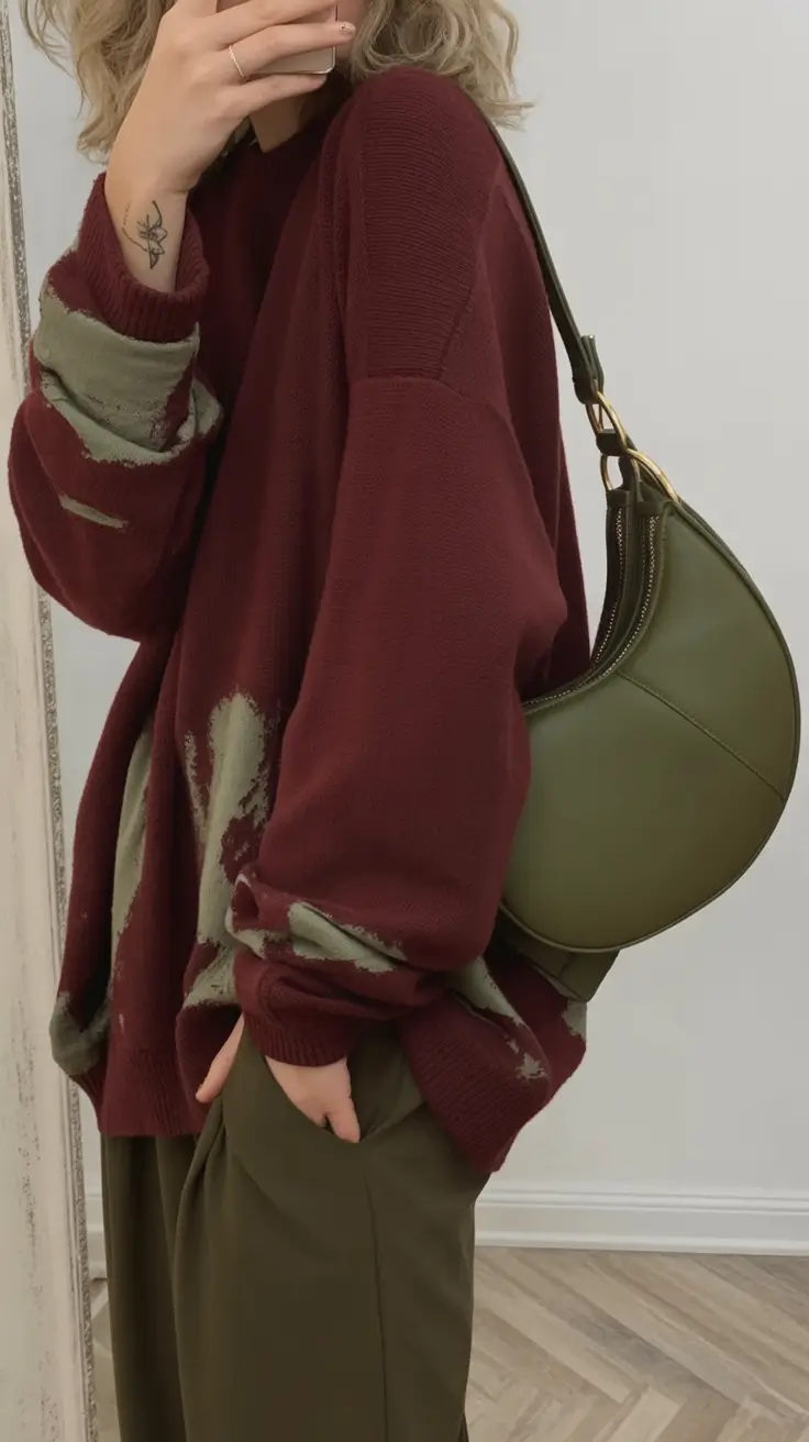 Fall 2025 outfits for Everyday Life: Style Ideas Burgundy Knit with Olive Accessories