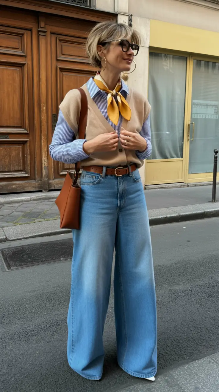 Fall 2025 outfits for Everyday Life: Style Ideas Layered Vest with Wide Jeans