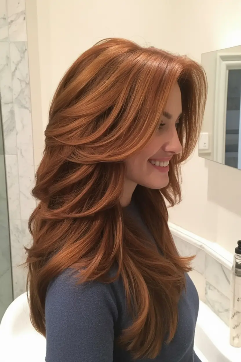 Fall Haircut Ideas for September 2025 Layered Auburn Blowout