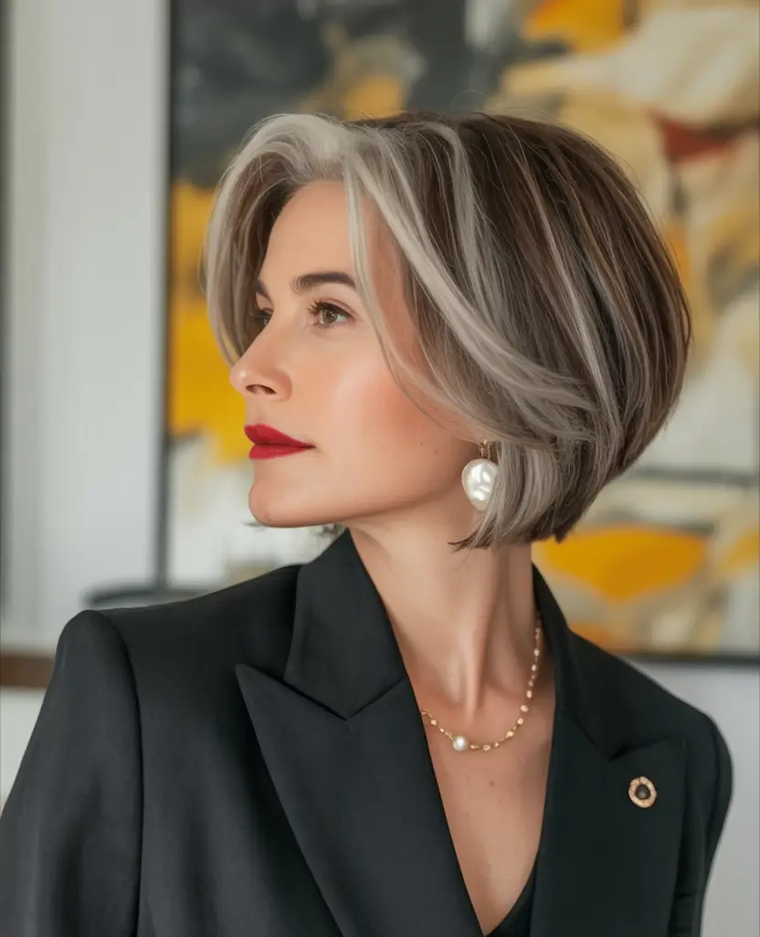 Fall Haircut Ideas for September 2025 Classic Bob with Silver Money Piece
