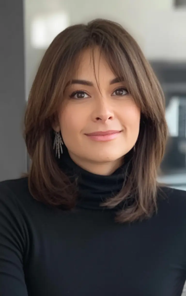 Fall Haircut Ideas for September 2025 Chocolate Brunette Sleek with Curtain Bangs