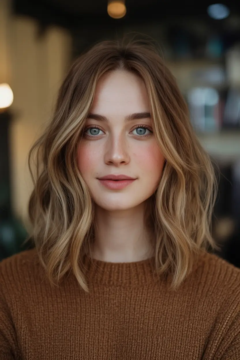 Fall Haircut Ideas for September 2025 Golden Wavy Lob with Subtle Highlights