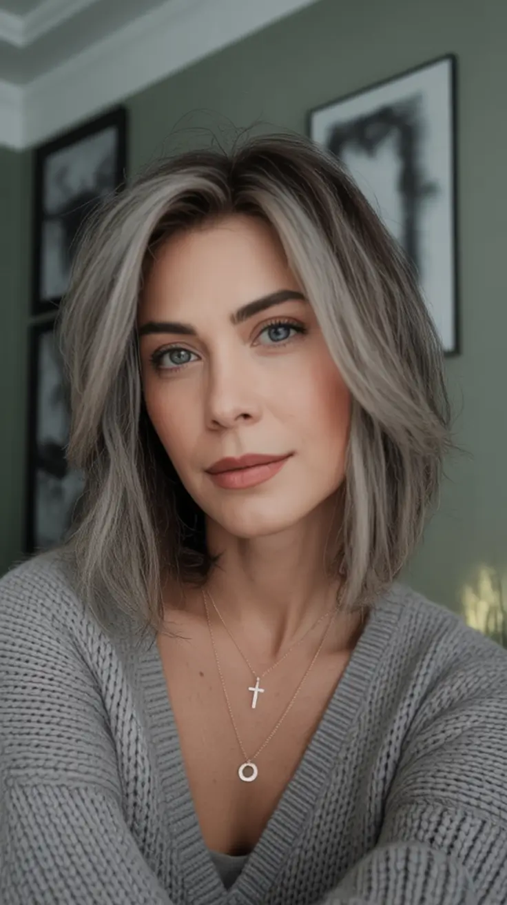 Fall Haircut Ideas for September 2025 Smoky Ash Lob with Root Shadow