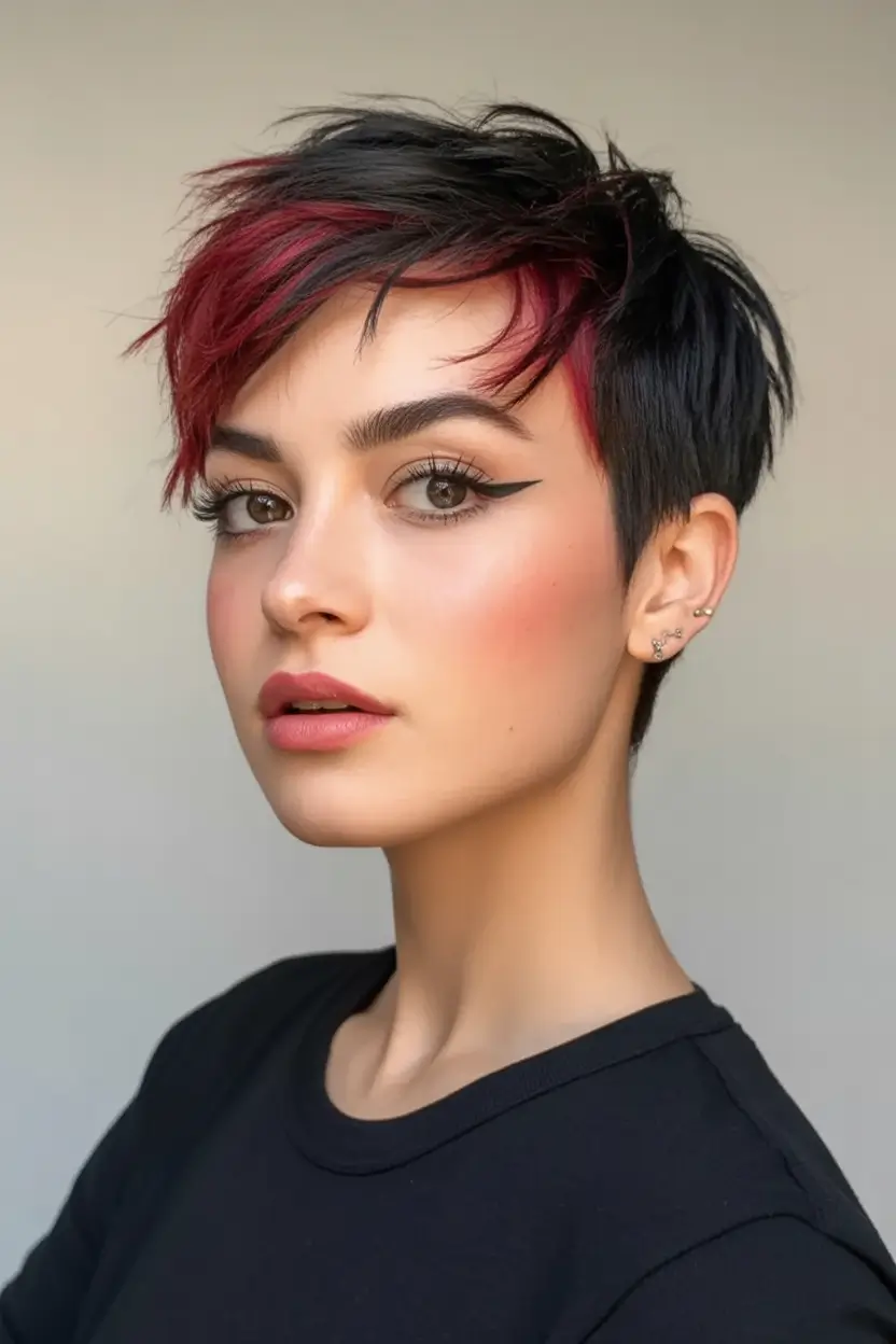 Fall Haircut Ideas for September 2025 Edgy Pixie with Crimson Highlights