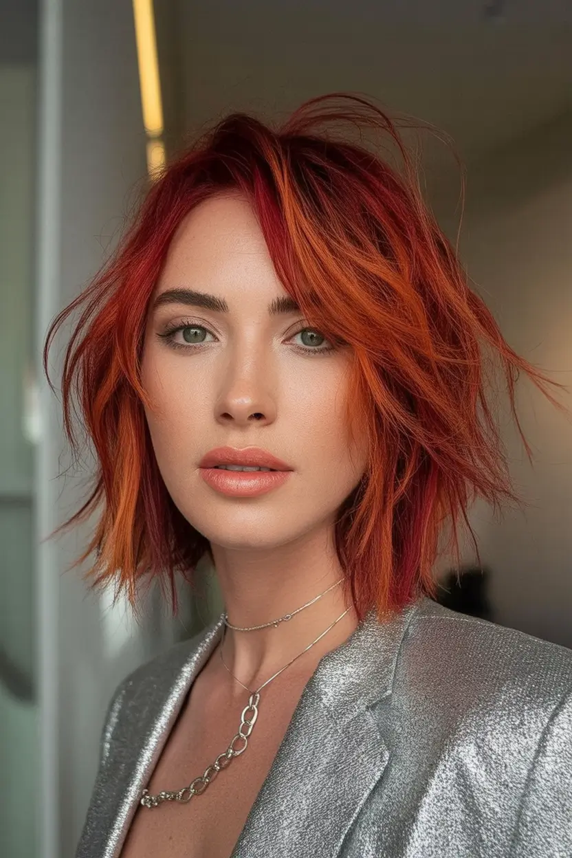 Fall Haircut Ideas for September 2025 Fiery Copper Shag Lob