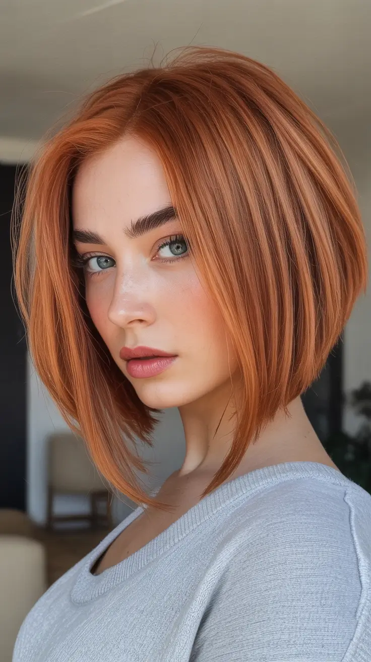Fall Haircut Ideas for September 2025 Sleek Copper Bob with Angled Ends
