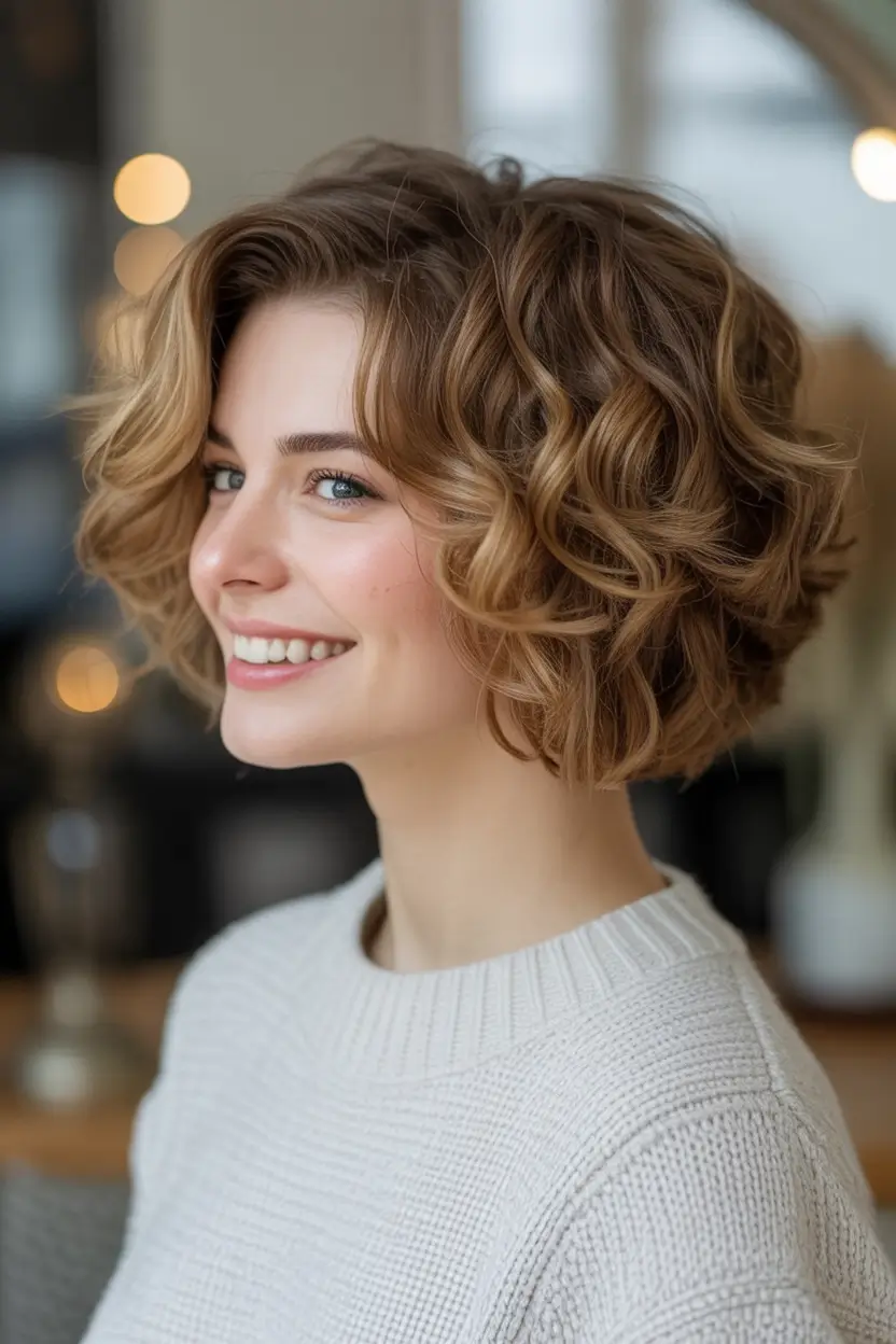 fall haircuts ideas 2025 Curly Classic Bob With Retro Warmth