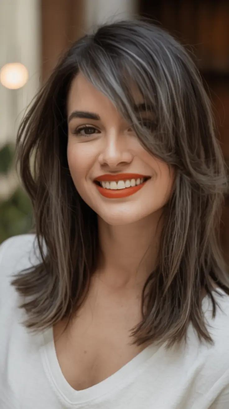 fall haircuts ideas 2025 Layered Blowout With Side-Swept Fringe