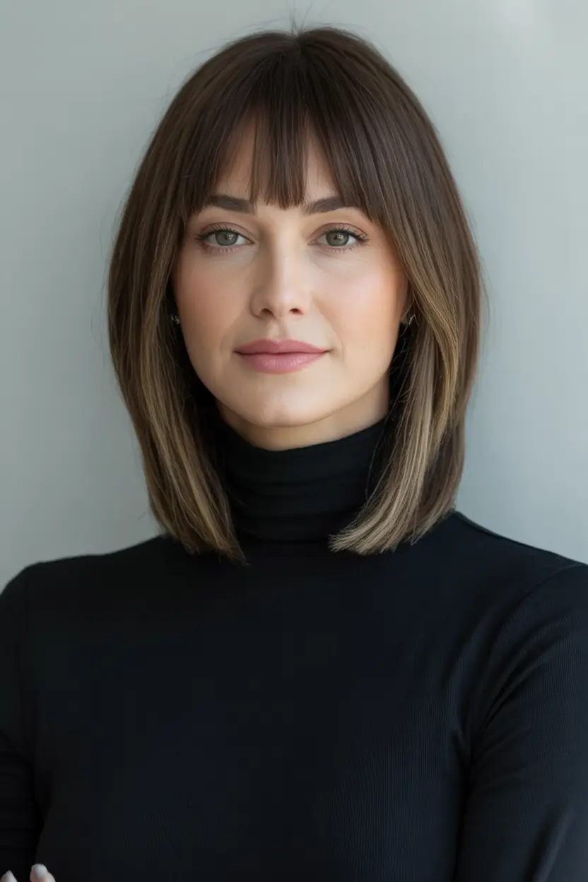 fall haircuts ideas 2025 Polished Lob With Micro-Fringe