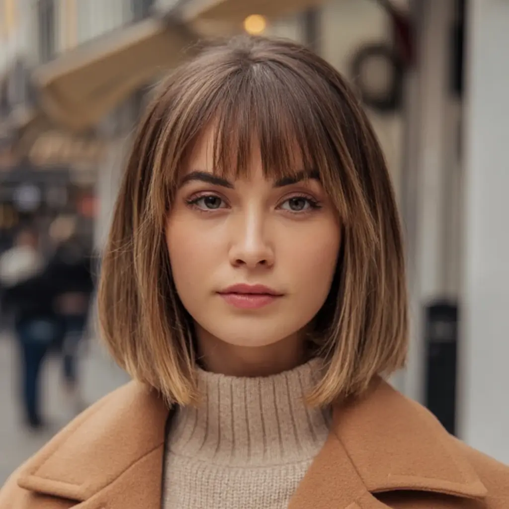 fall haircuts ideas 2025 Rounded Bob with Micro Curtain Bangs