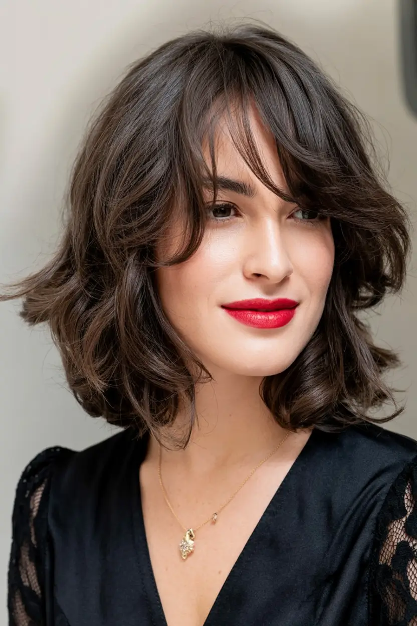 fall haircuts ideas 2025 Glossy Bob with Loose Layers and Soft Waves