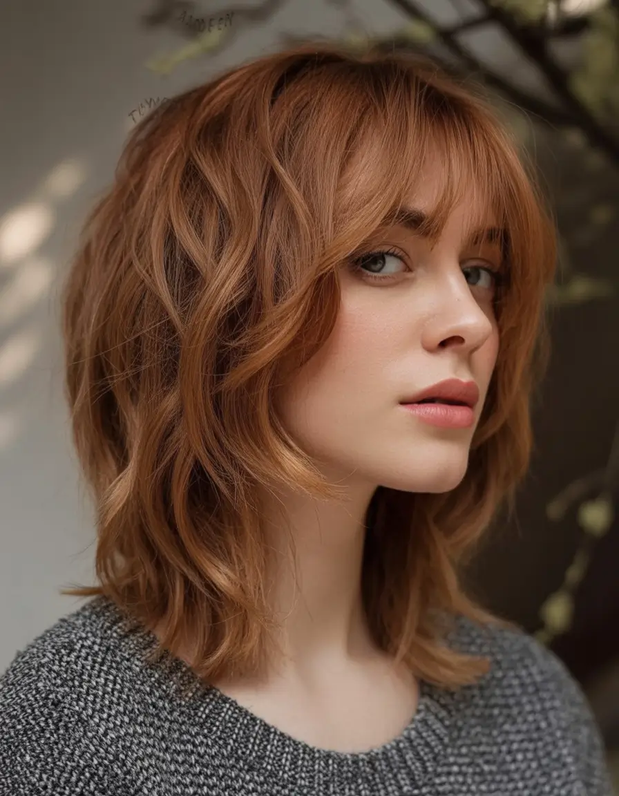 fall haircuts ideas 2025 Soft Auburn Shag with Natural Texture