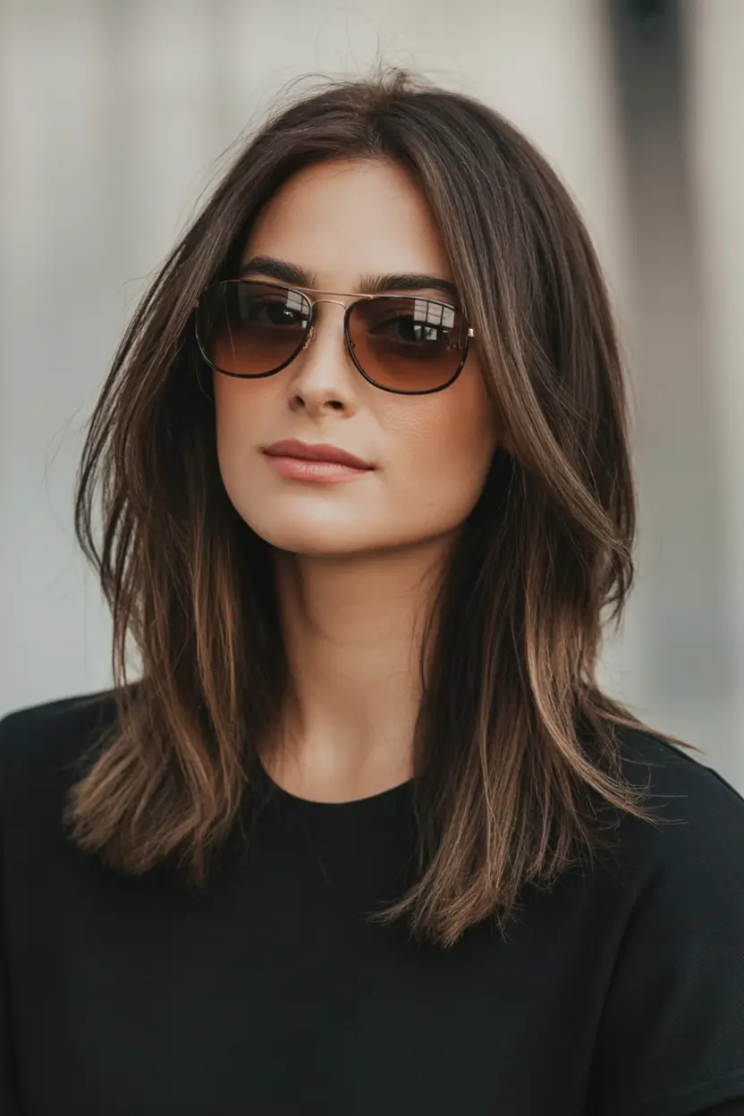 fall haircuts ideas 2025 Layered Chestnut Lob with Natural Ends