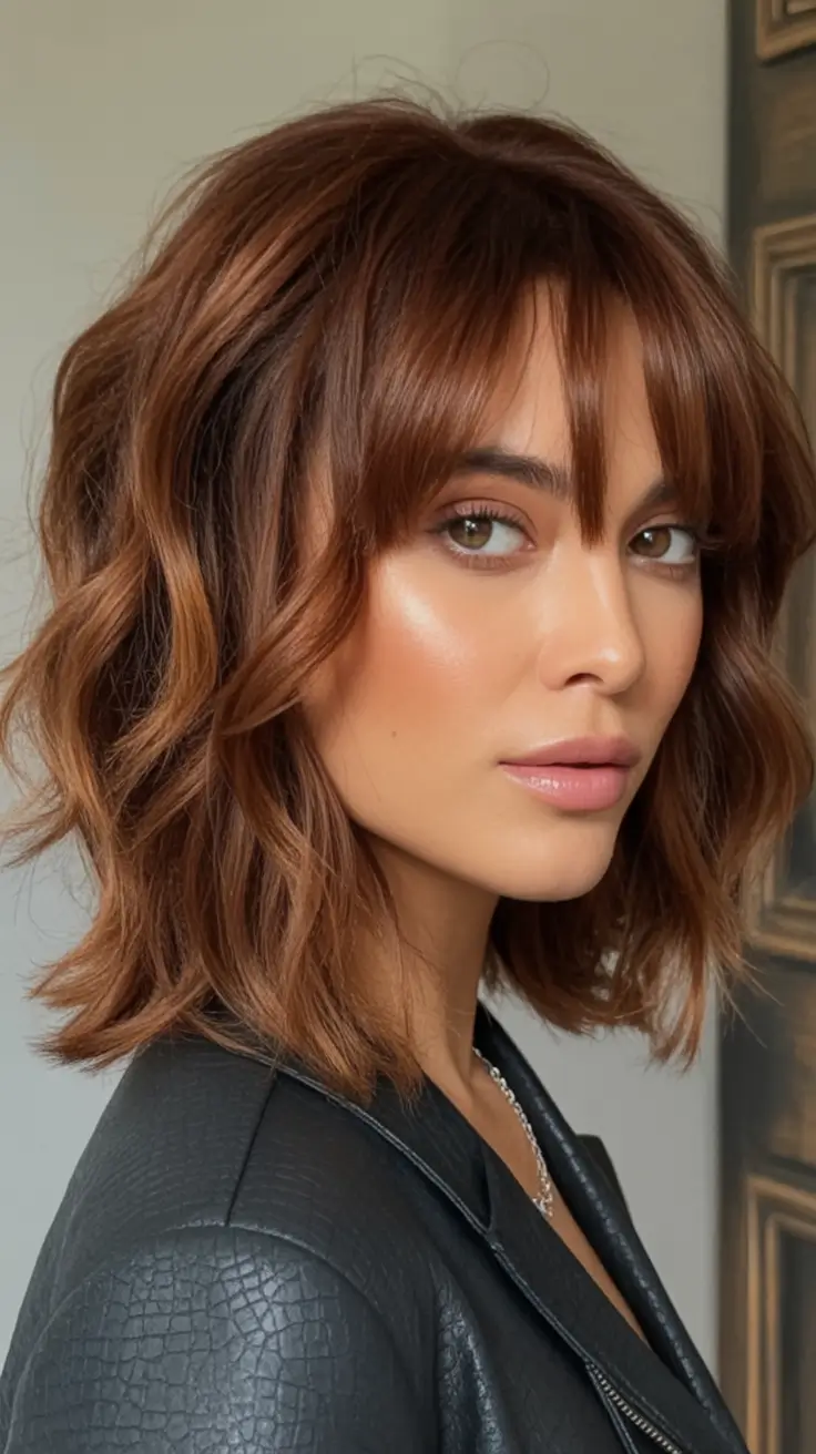 fall haircuts ideas 2025 Copper Bob With Wispy Bangs