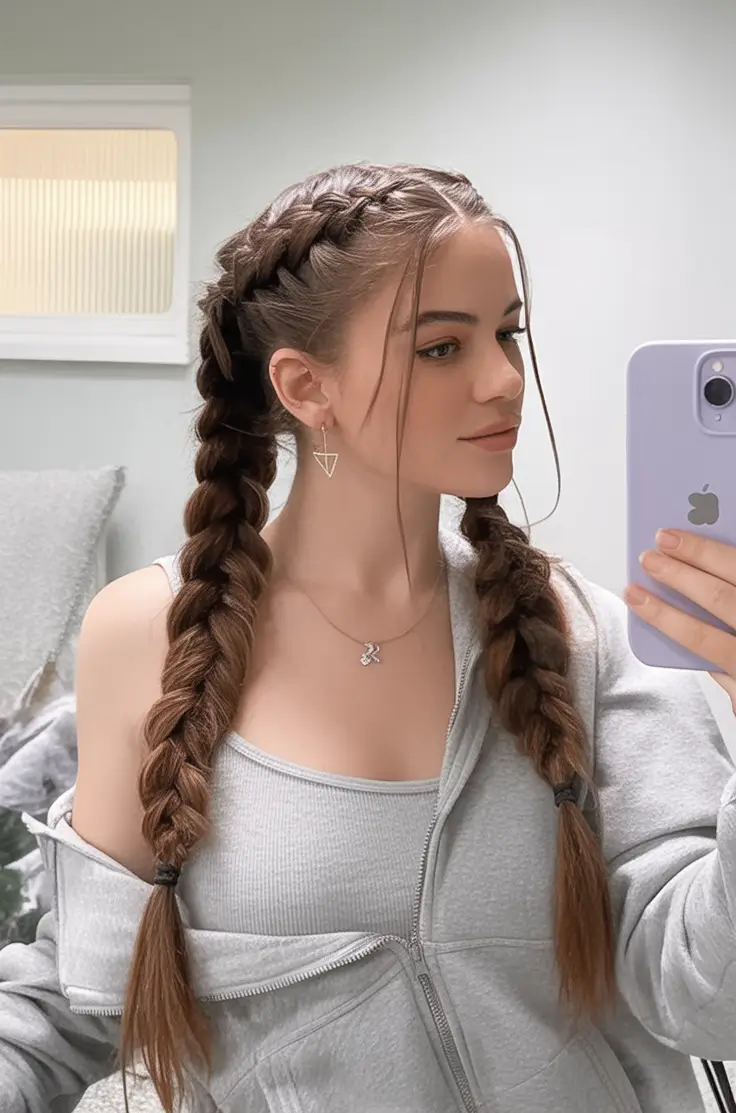 Fall hairstyle for long hairs 2025 Double Dutch Braids with a Twist