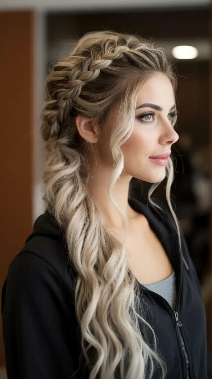 Fall hairstyle for long hairs 2025 Side Braided Blonde Waterfall