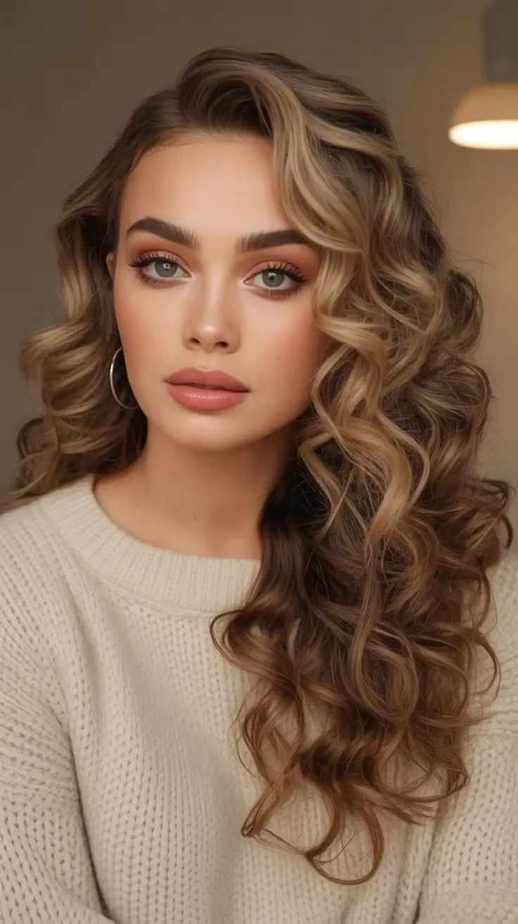 Fall hairstyle for long hairs 2025 Defined Curls with Dimensional Blonde Highlights