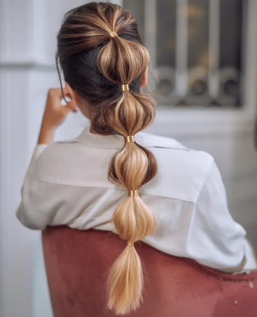 Fall hairstyle for long hairs 2025 Golden Bubble Ponytail