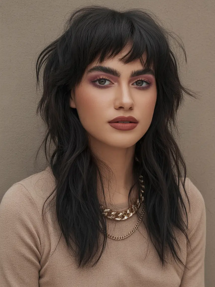 Fall hairstyle for long hairs 2025 Shaggy Layers with Jagged Bangs