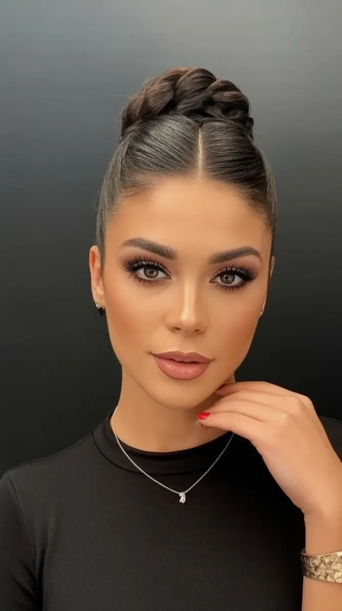 Fall hairstyle for long hairs 2025 Structured Braided Top Knot