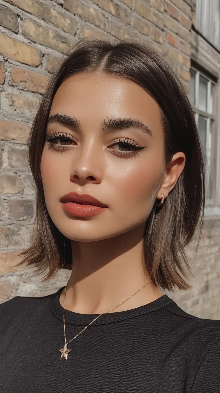 Fall hairstyles ideas 2025 Glossy Blunt Bob With Middle Part