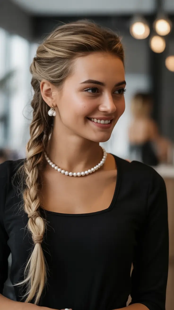 Fall hairstyles ideas 2025 Side Braided Elegance for Blondes