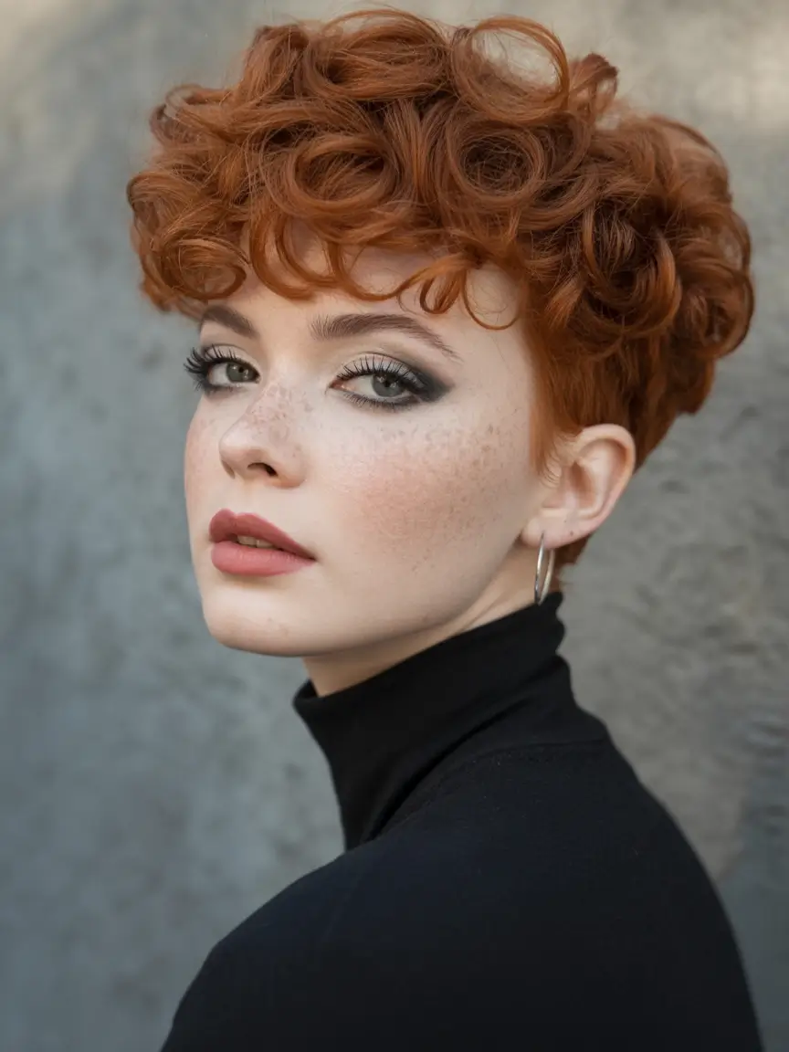 Fall hairstyles ideas 2025 Short Curly Drama with Auburn Spice