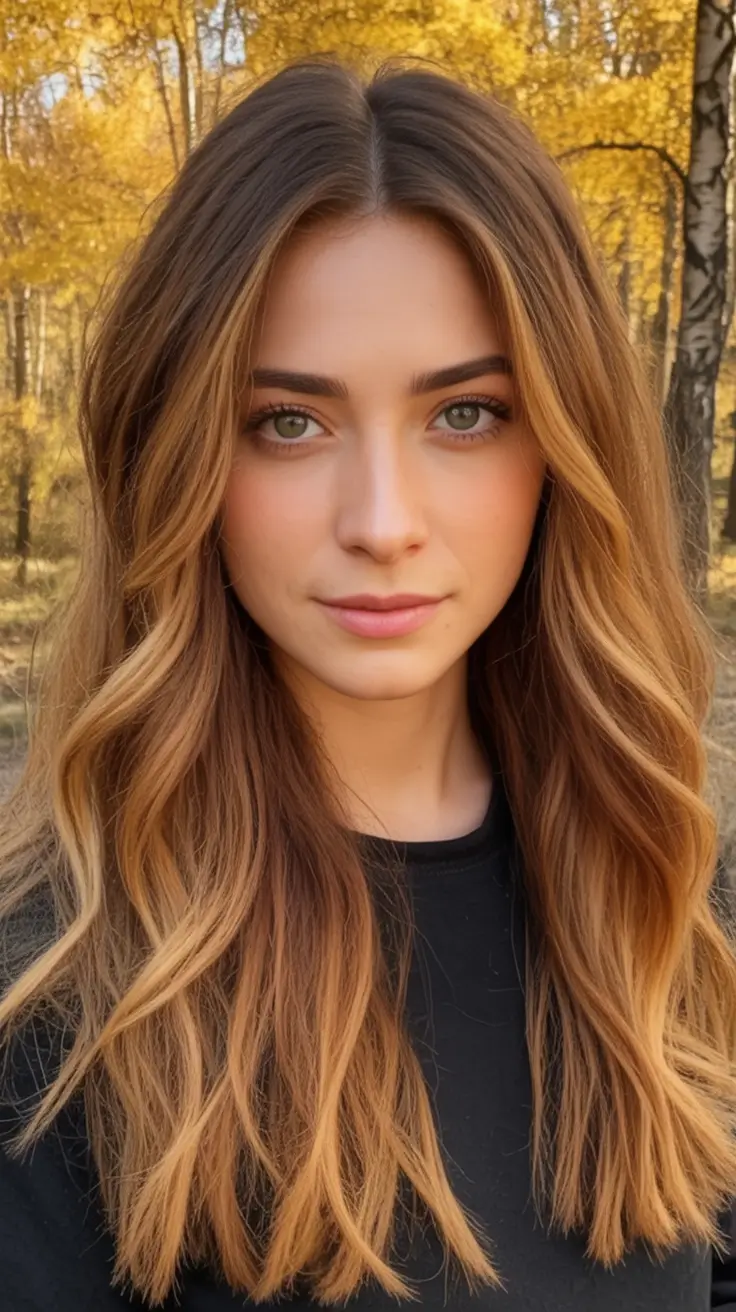 Fall hairstyles ideas 2025 Golden Fall Waves With Soft Layers