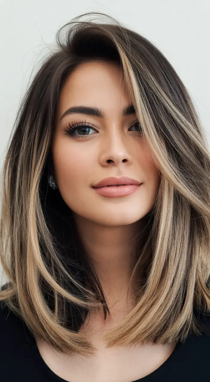 Fall hairstyles ideas 2025 Face-Framing Long Bob With Blonde Highlights