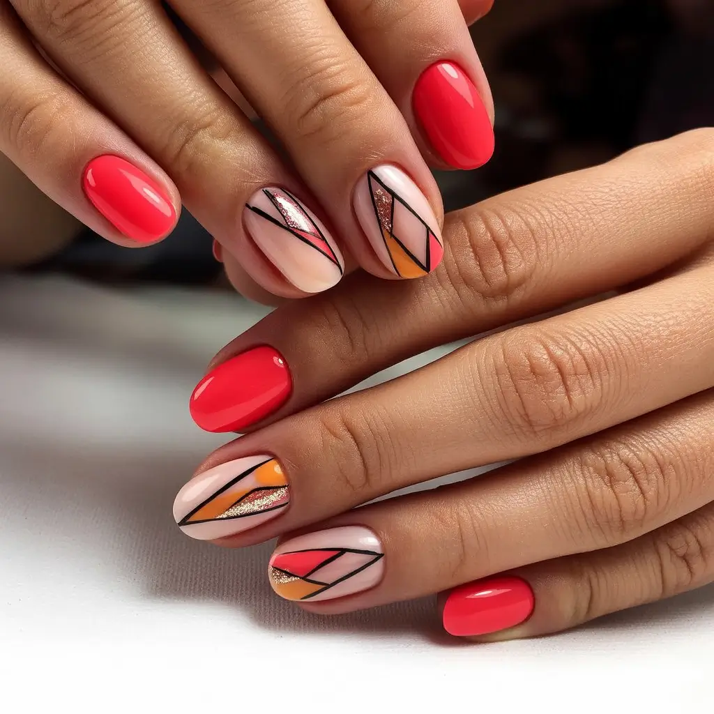 Fall Nail Art Ideas for September 2025 Bold Coral Geometrics